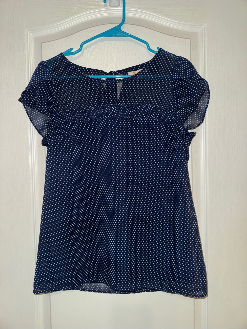 Skies Are Blue Navy Polka Dot Flutter Sleeve Blouse